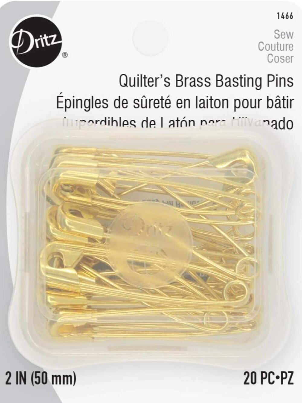 1466 Safety Pins, Brass, Size 3 20-Count
